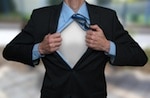 man opening front of suit
