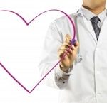 Doctor drawing a hollow magenta heart