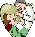 Animated image of dentist examining male patient's teeth