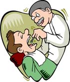 Animation of dentist checking patient's teeth