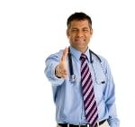 Male doctor sticking hand out for a handshake against white background