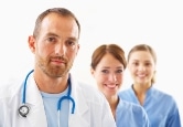doctor and nurses on white background