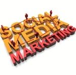 social media marketing block letters with little stick figures standing on top of them