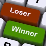 Red "loser" key and green "winner" key on keyboard