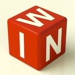Red dice with "W" "I" "N" letters on it