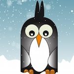 Animated penguin sitting in the snow