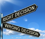 "Right decision" and "Wrong decision" street signs with blue skies