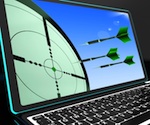 Computer displaying web analytics dashboard for internet advertising