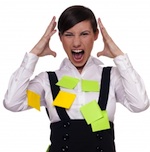 woman screaming and covered in post it notes