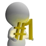 Animated 3D stick figure holding a golden "#1" sign
