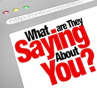 text on computer reading 'What are they saying about you?"