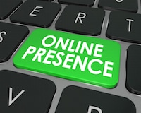 Green keyboard key displaying "online presence" text