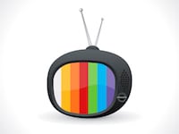 Animated television displaying rainbow screen
