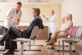 Patients waiting in the waiting room waiting to be called by a doctor