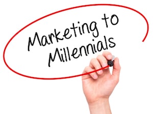 writing reading "marketing to millennials" in red circle