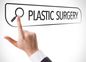 Person pointing at "Plastic Surgery" search