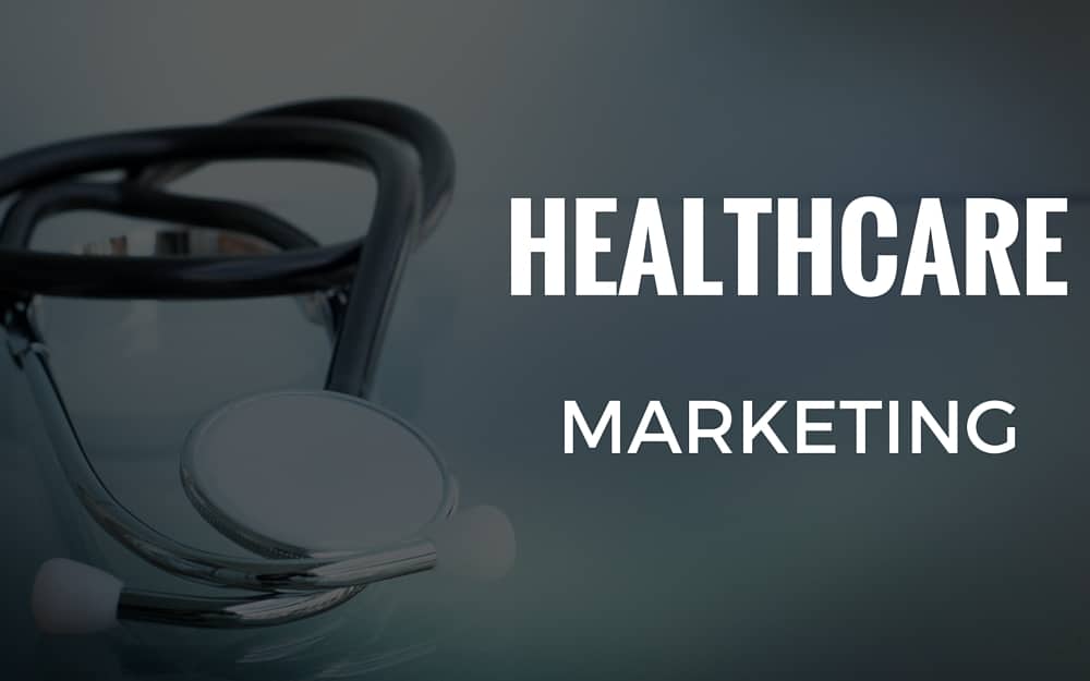 Healthcare Marketing text over stethoscope background