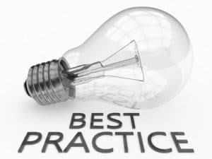text reading "Best practice" below light bulb