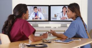 video conferencing session in doctors office