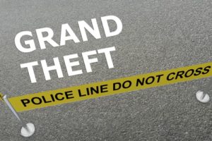 Police line do not cross sign with "Grand theft" text above it