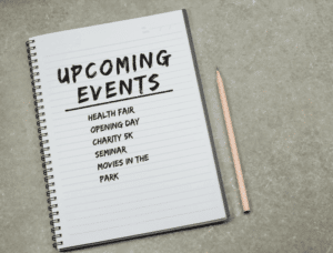 notepad with upcoming events list