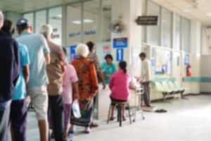 patients waiting in a line at the hospital