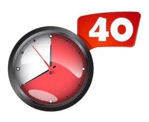 clock with 40 minutes of an hour colored red and text reading "40"