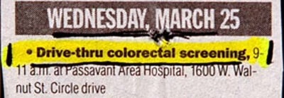 Hilarious colorectal screen newspaper ad