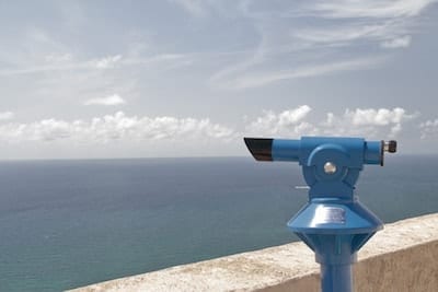 Blue tower viewer over the ocean