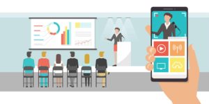 animated image of a smartphone recording a healthcare marketing presentation