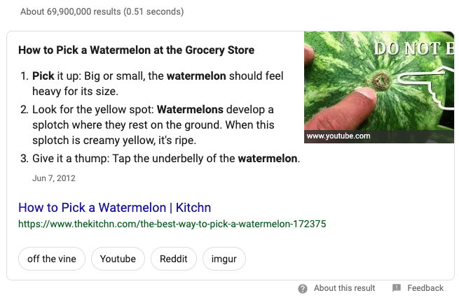 featured snippet on watermelons for voice search