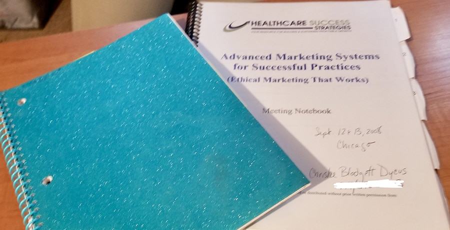 The original sparkly notebook Dr. Blodgett-Dycus used to take notes during our onsite back—and her seminar notes