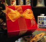 Cookies and a gift box on a table