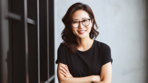 Woman smiling wearing glasses
