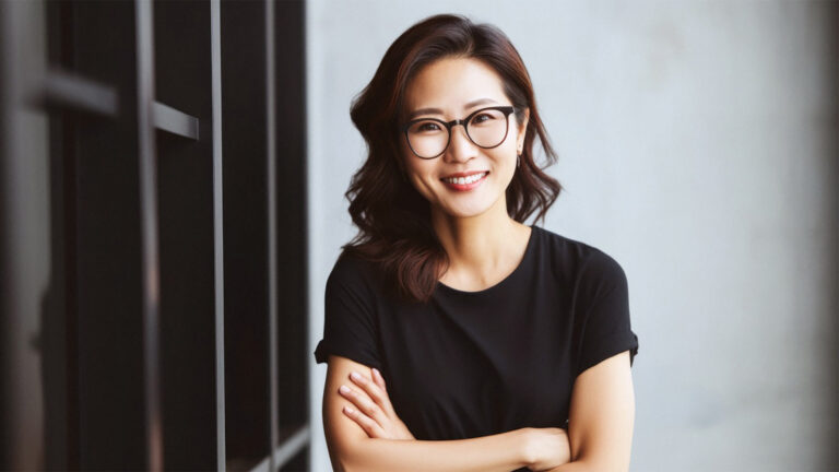 Woman smiling wearing glasses